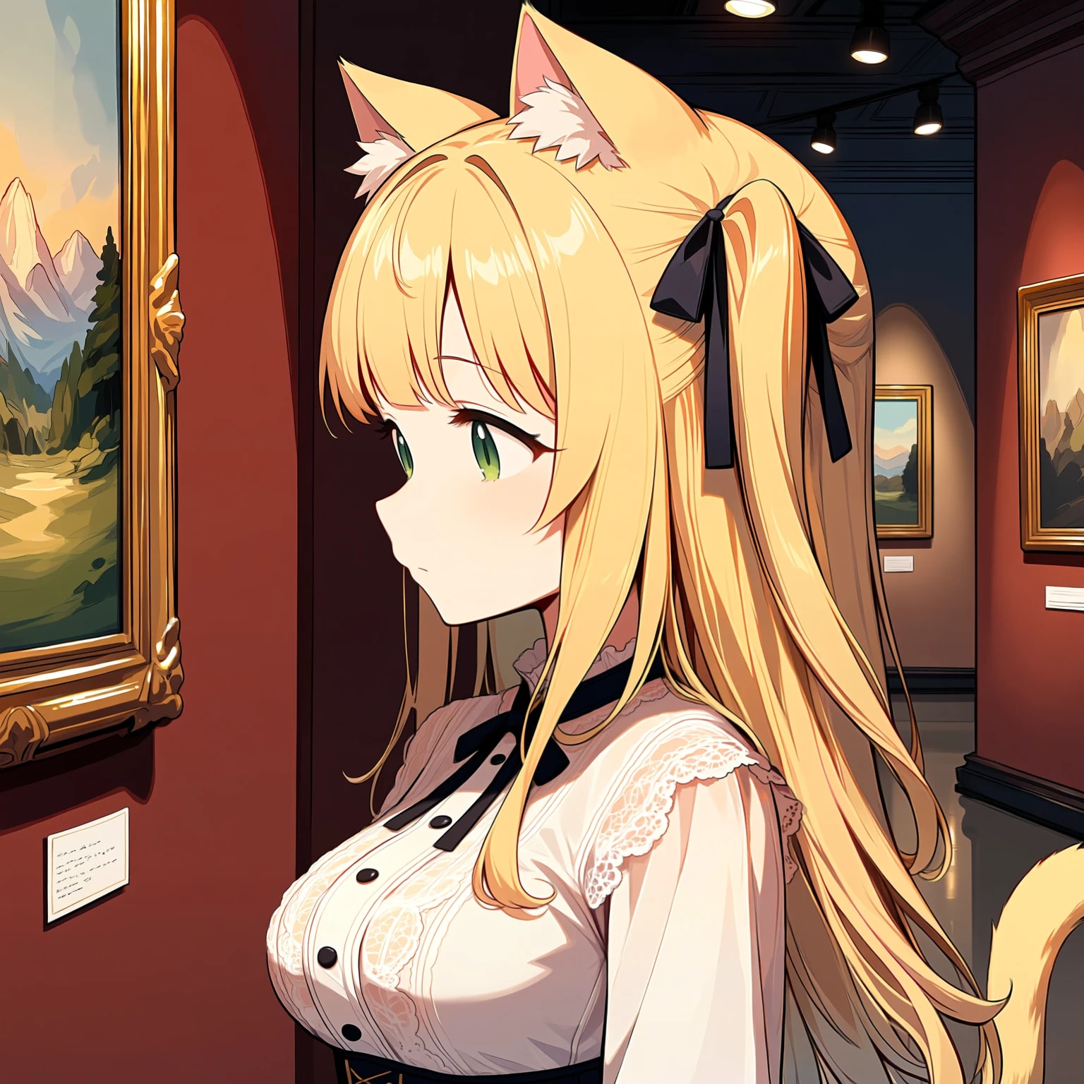 美術館と絵画と猫耳の女の子