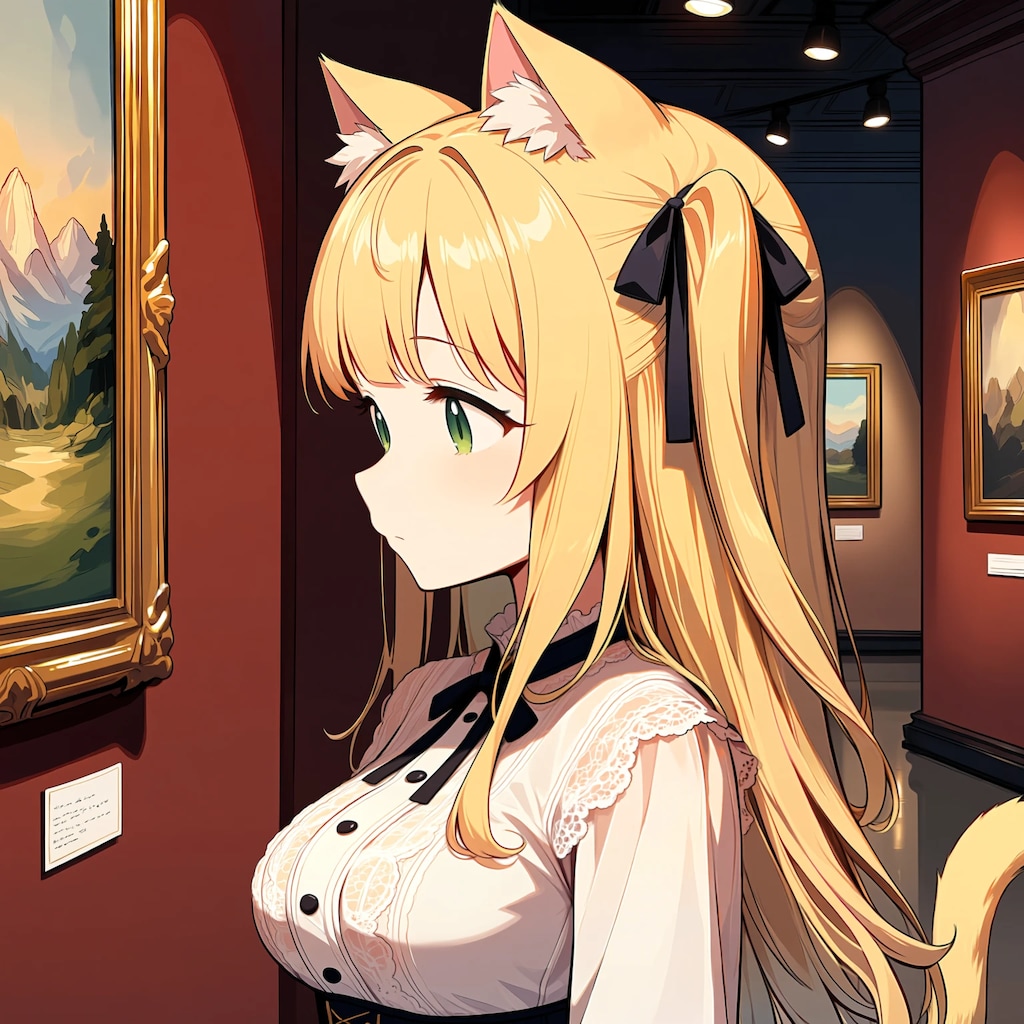 美術館と絵画と猫耳の女の子