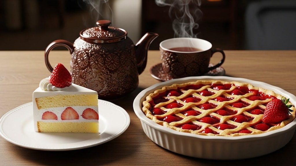 デザートの苺ケーキと苺パイのセット