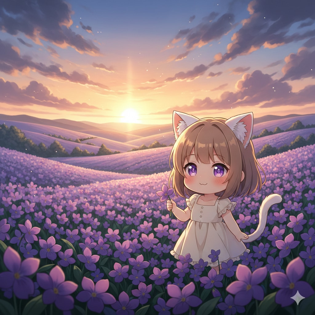 女の子とスミレの花畑 | の人気AIイラスト・グラビア