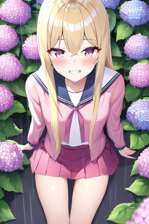 紫陽花とJK