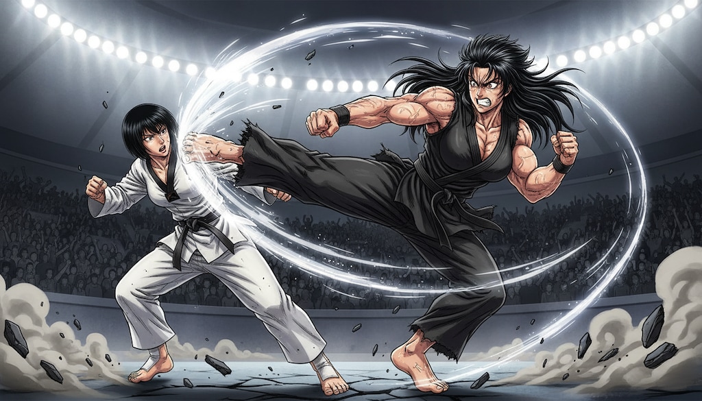 衝撃の回し蹴り。