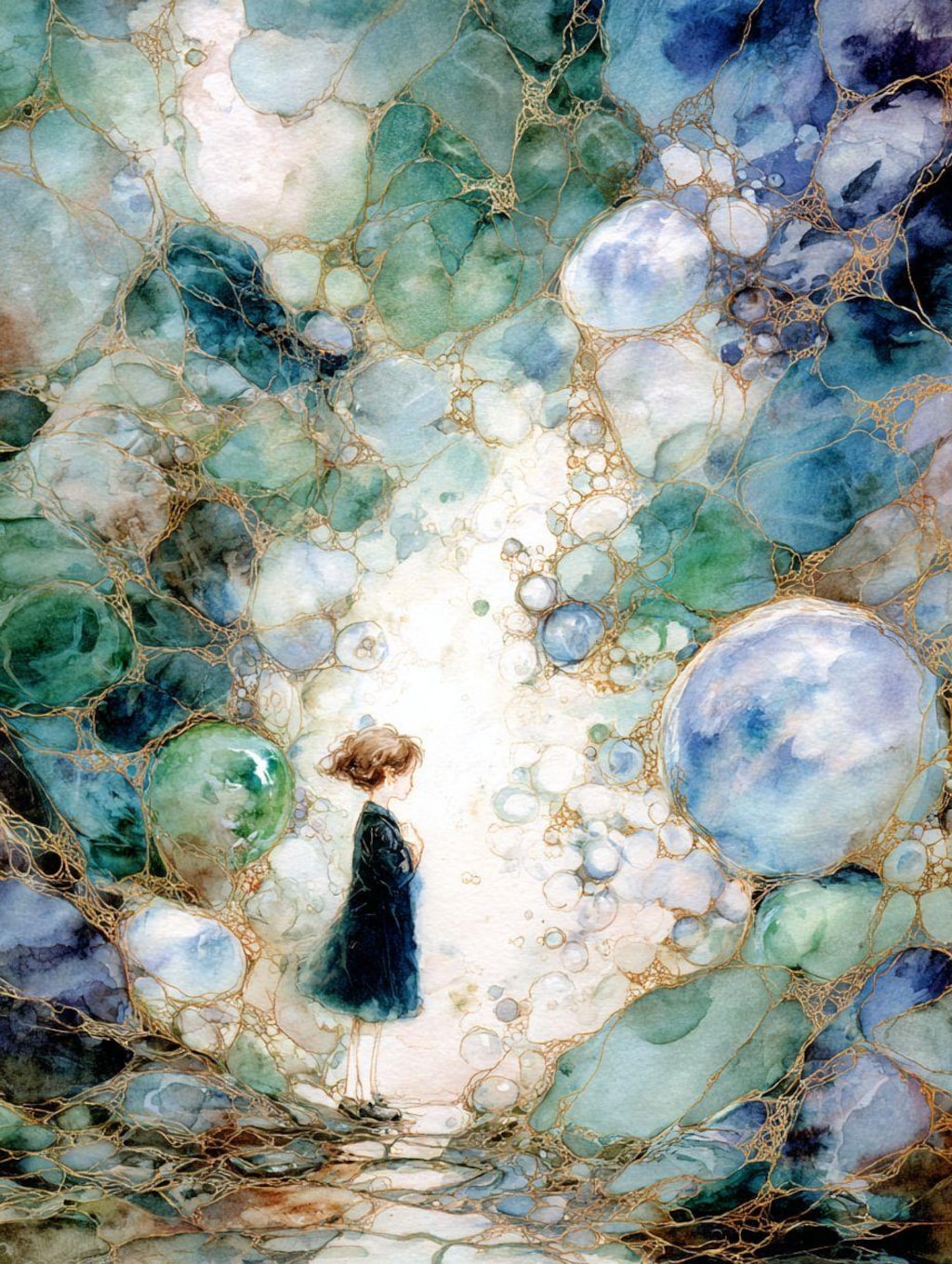 A girl covered in bubbles