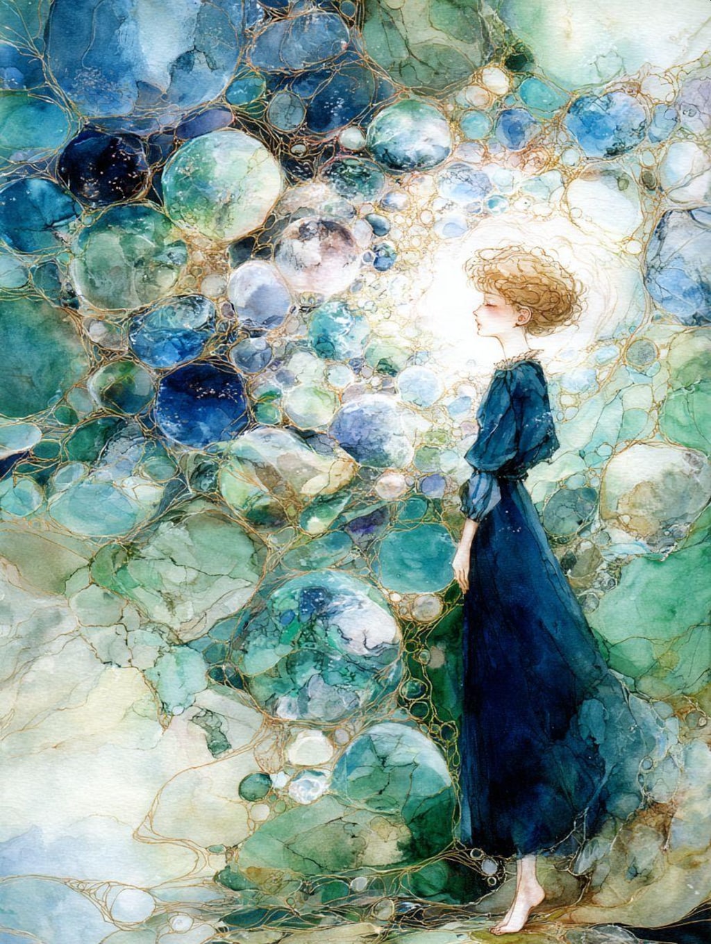 A girl covered in bubbles