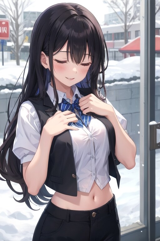 かっこかわいいパフ袖好きのタキシード美少女のロマンティックな雪見