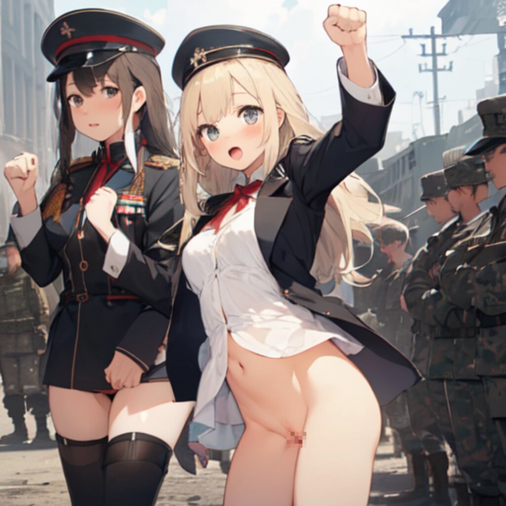 部隊を鼓舞する軍服娘