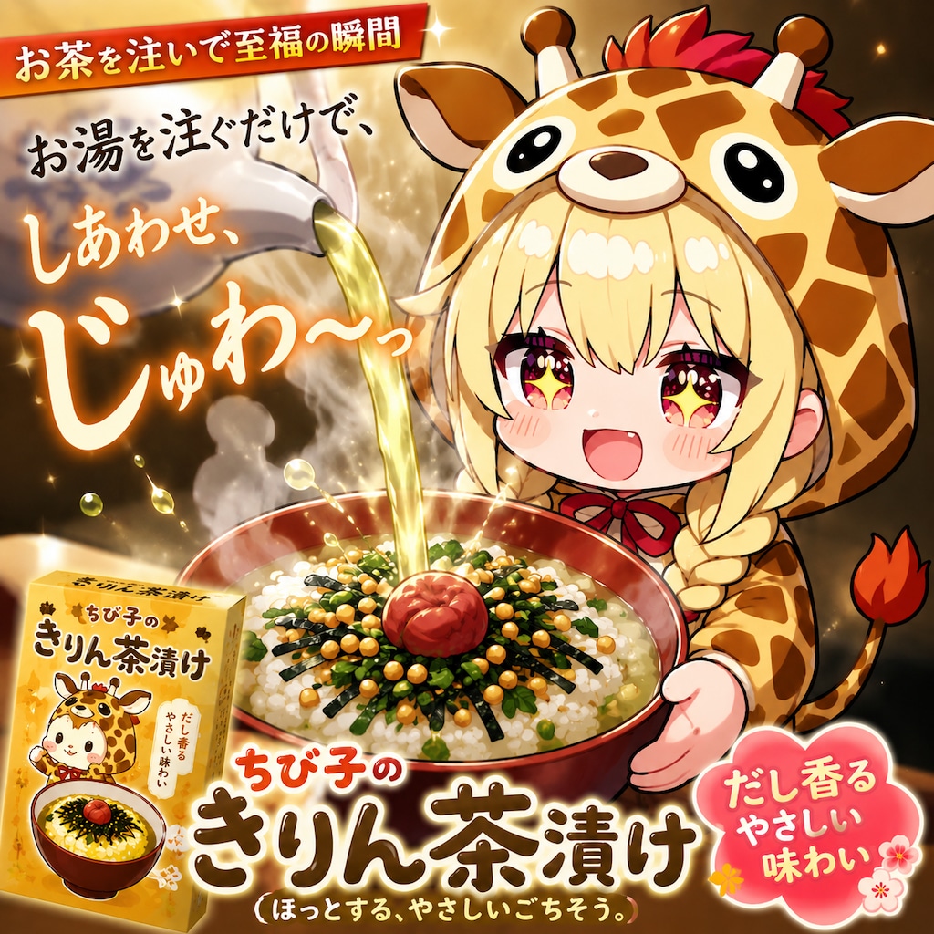 和室でお食事キリン着ぐるみちび子ちゃん