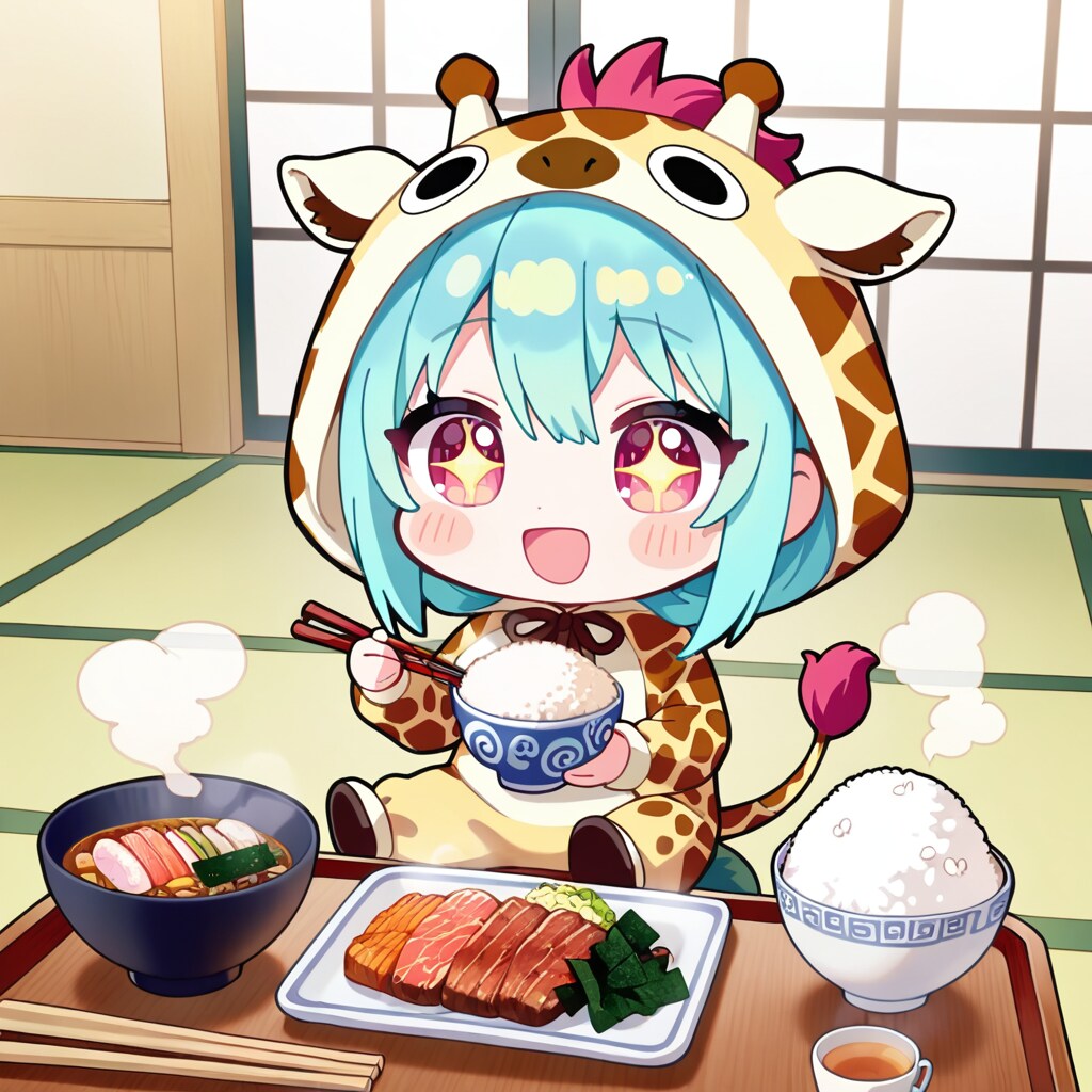和室でお食事キリン着ぐるみちび子ちゃん | の人気AIイラスト・グラビア