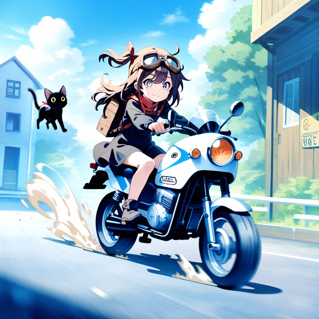 バイクと黒猫 | の人気AIイラスト・グラビア