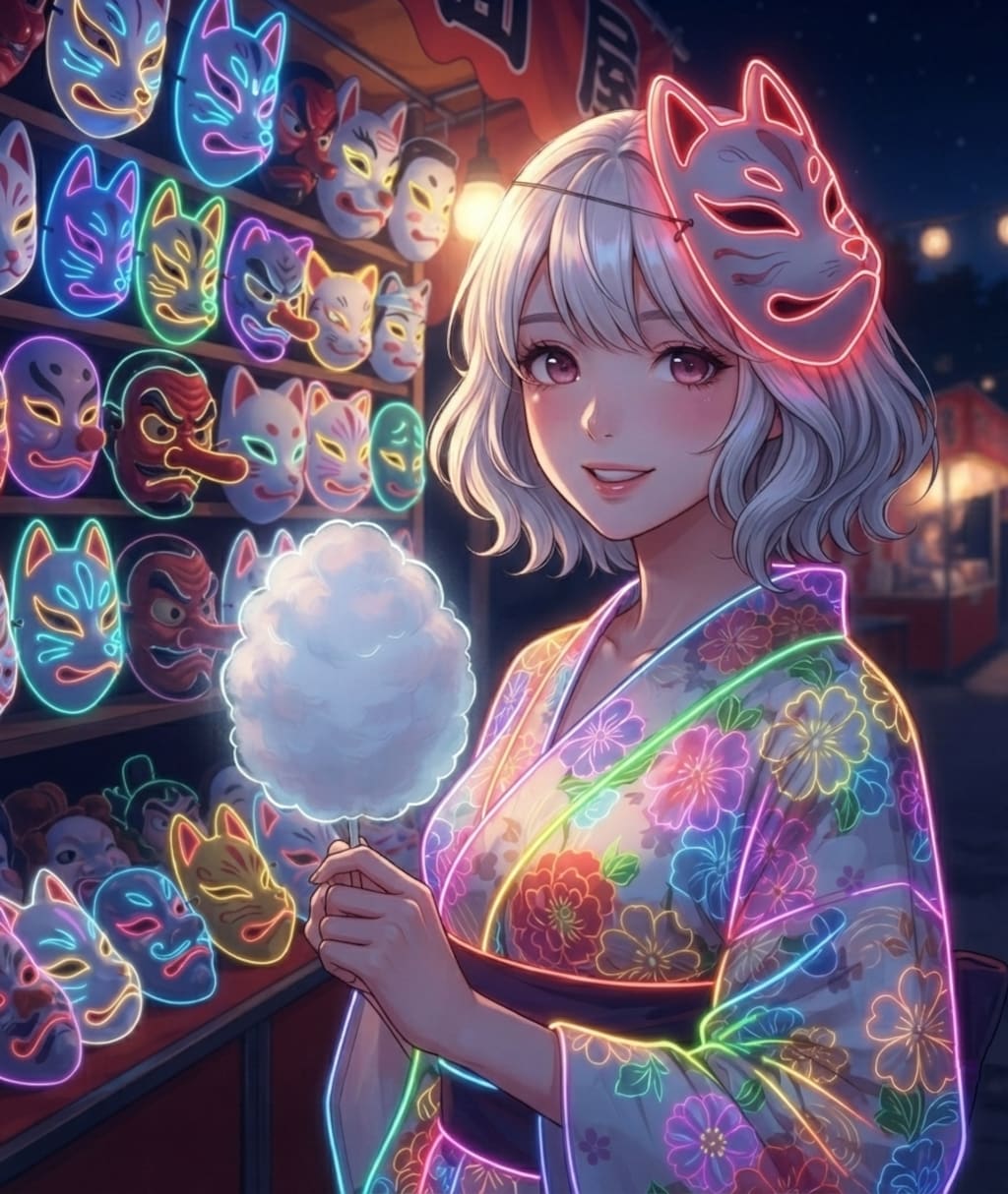 お面と綿あめ