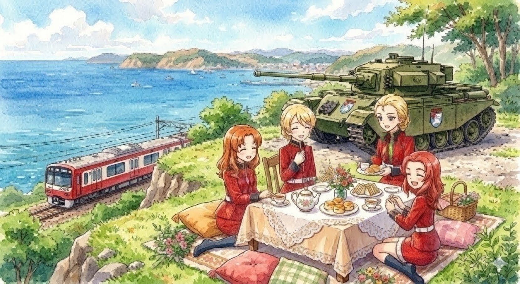 戦車がある風景（お茶会） | の人気AIイラスト・グラビア