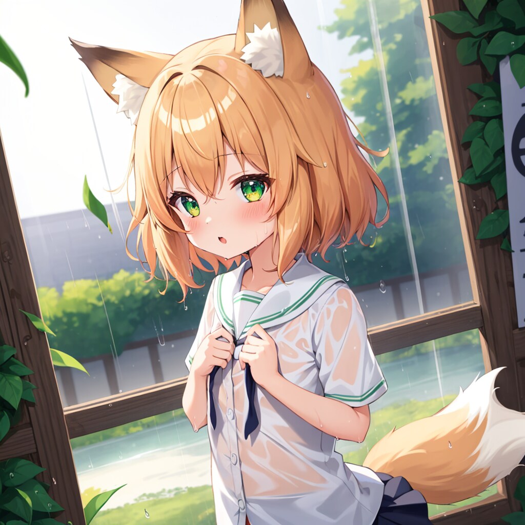 雨に降られたきつね