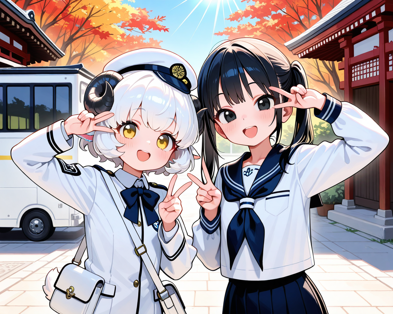 バスガイドさんと記念写真！！ | の人気AIイラスト・グラビア