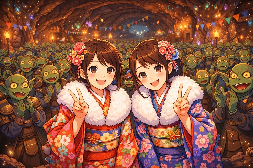 地底人と最低人と女の子記念撮影。