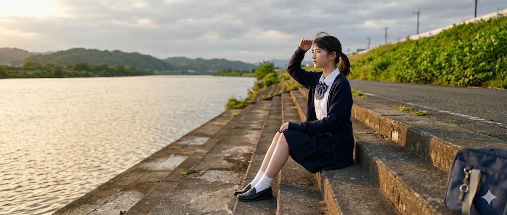 普通の美少女　夕日