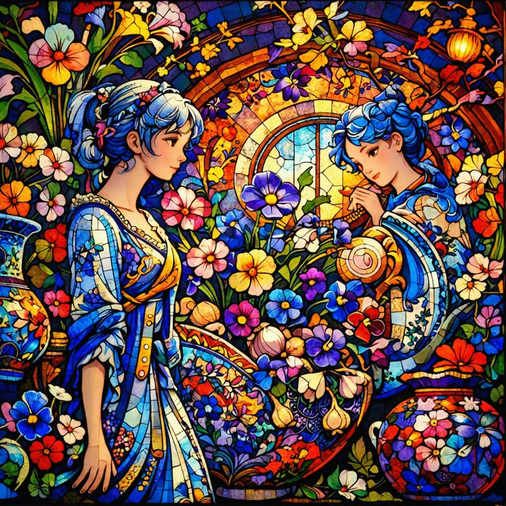 アールヌーヴォーの花と女性たち