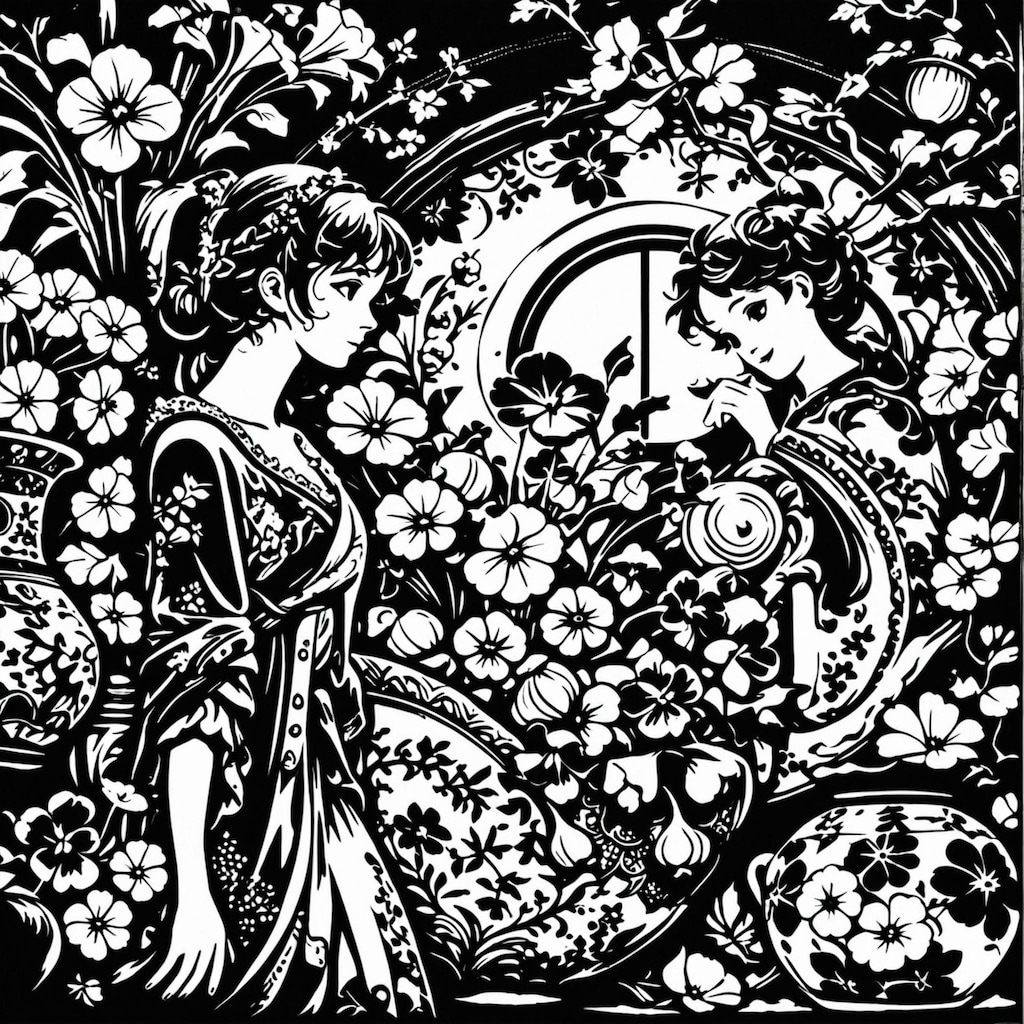 アールヌーヴォーの花と女性たち