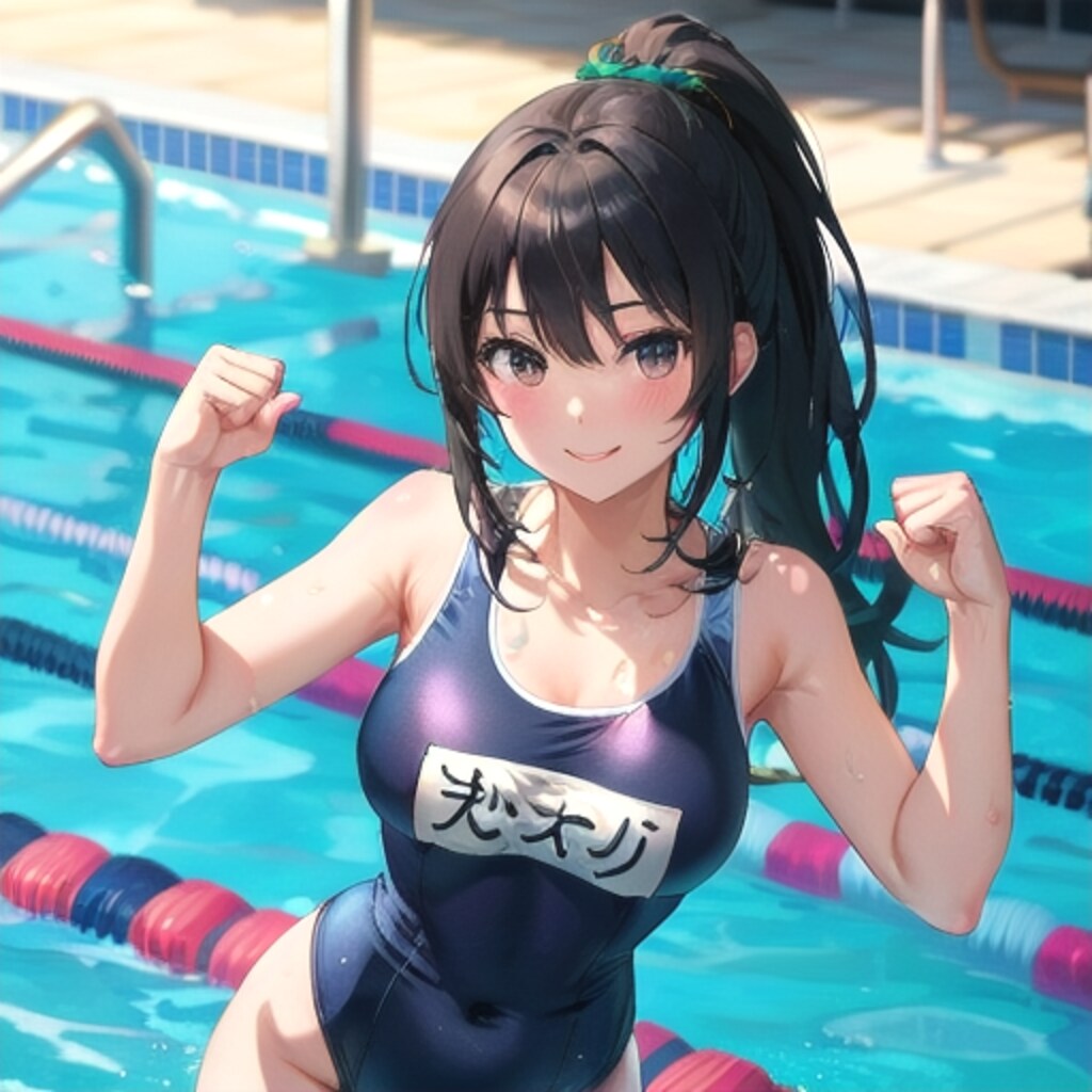 水泳大会に臨むスクール水着の少女