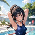 水泳大会に臨むスクール水着の少女 3枚目