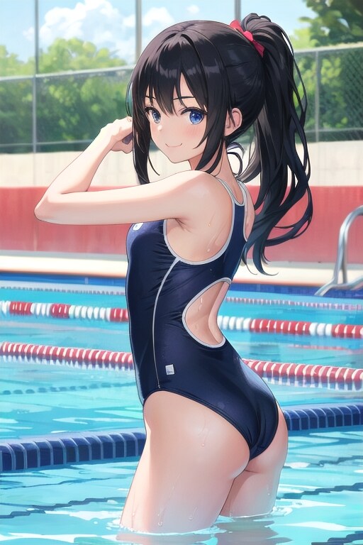 水泳大会に臨むスクール水着の少女