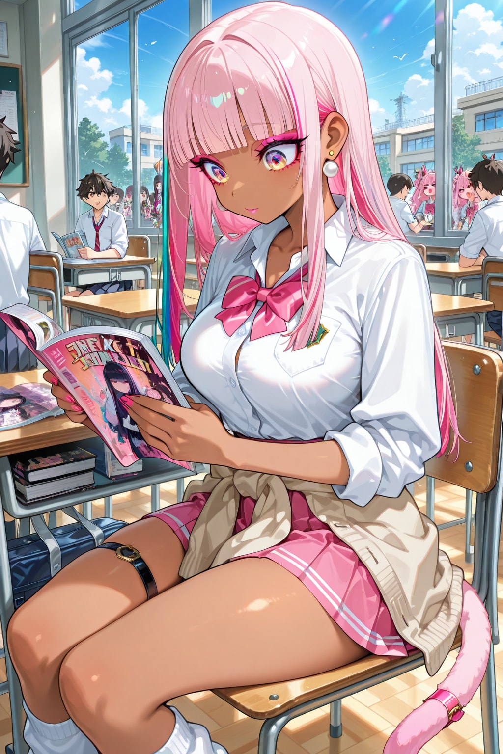 教室で読書に夢中なマイちゃん