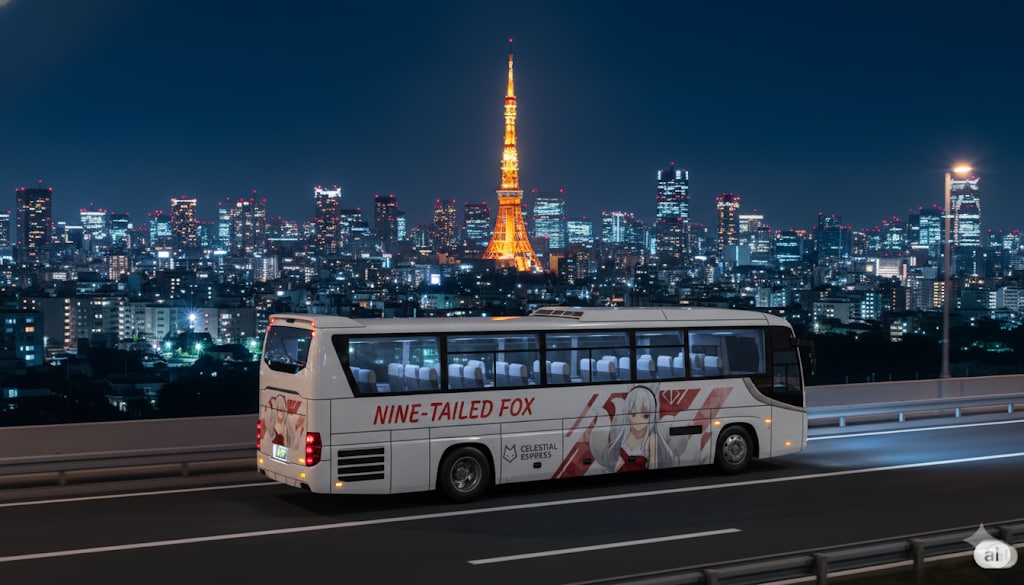 【九尾の狐バス】東京タワーと九尾の狐バス（フォトVer） | の人気AIイラスト・グラビア