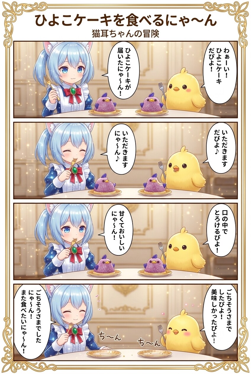 ひよこケーキを食べるにゃ〜ん