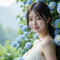 紫陽花とドレスの女性 2 5枚目
