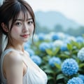 紫陽花とドレスの女性 2 3枚目