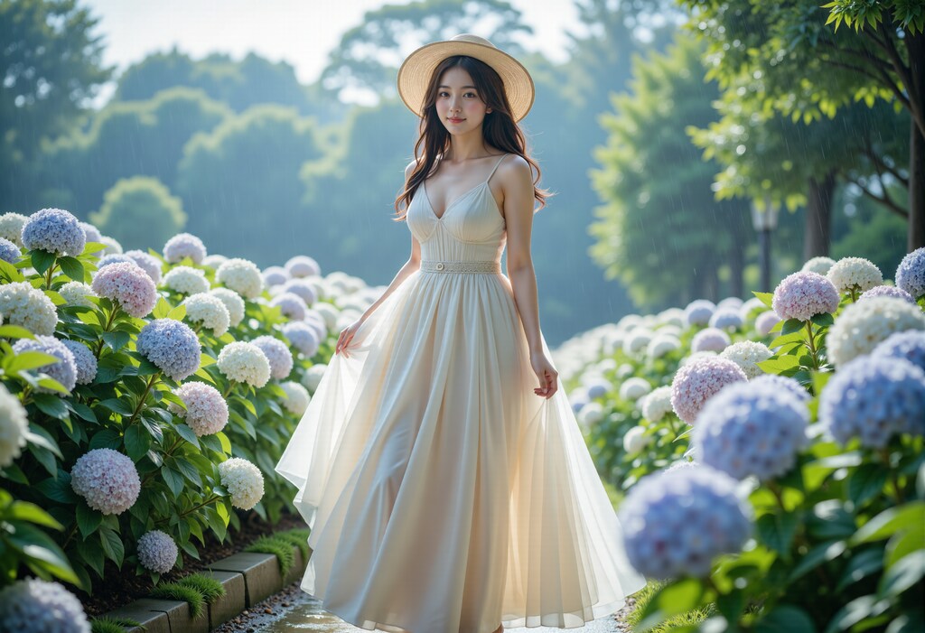 紫陽花とドレスの女性 2