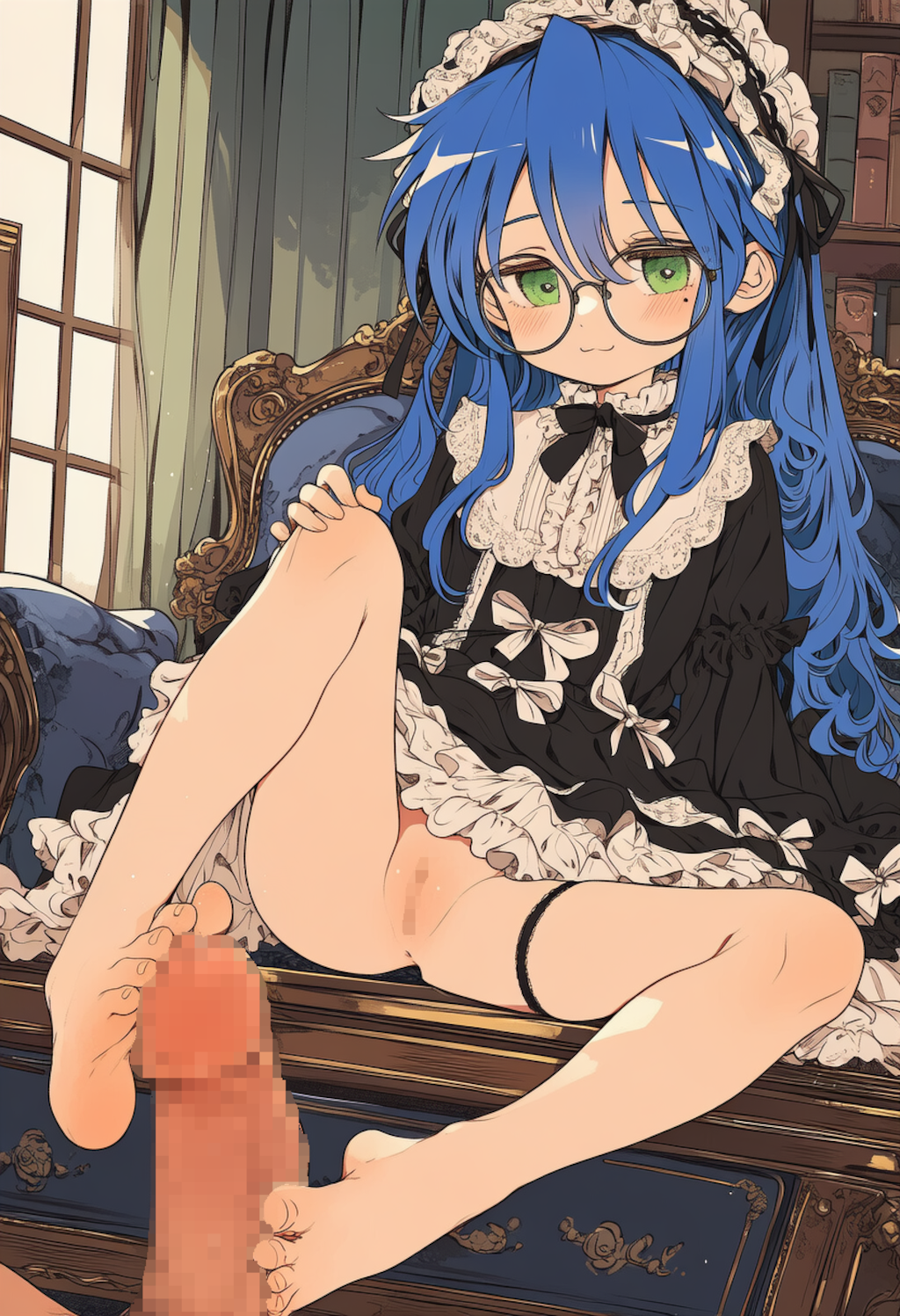 メイド眼鏡こなたに足コキしながらおしっこかけてもらう