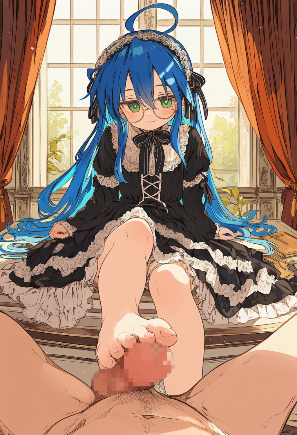 メイド眼鏡こなたに足コキしながらおしっこかけてもらう