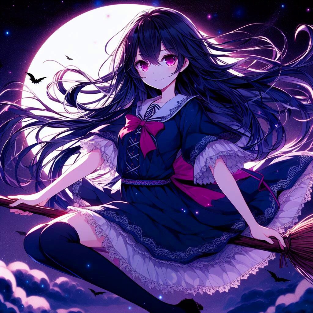 魔法で夜空を飛ぶ、魔女なうちの子★(10枚)