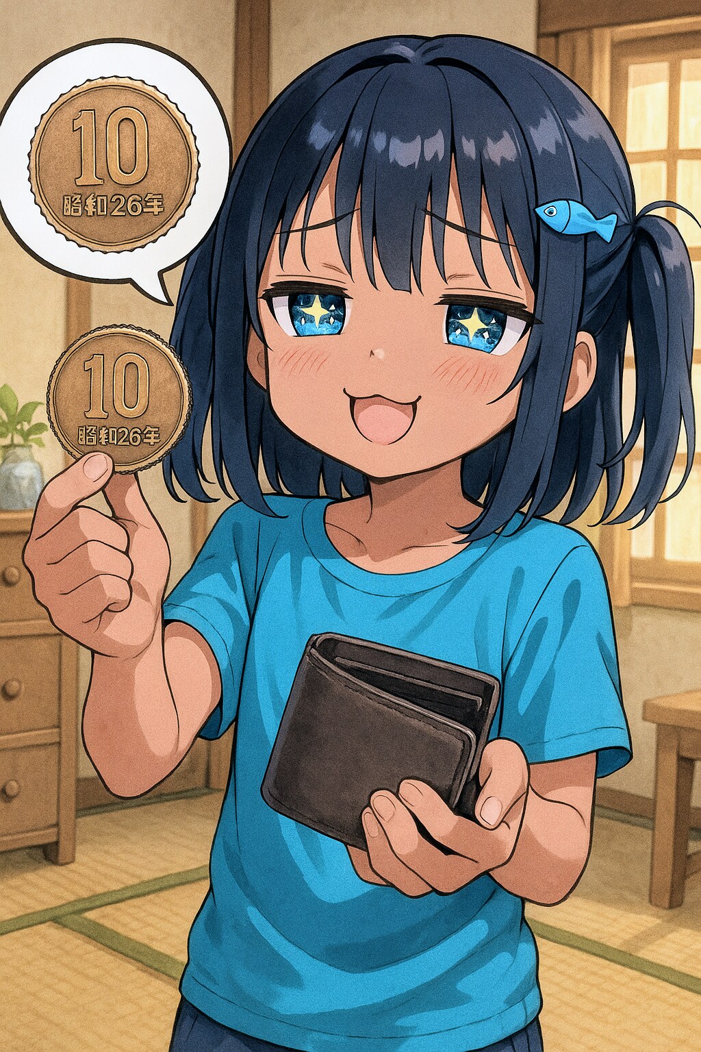 ギザ十を見つけて喜ぶこなつちゃん