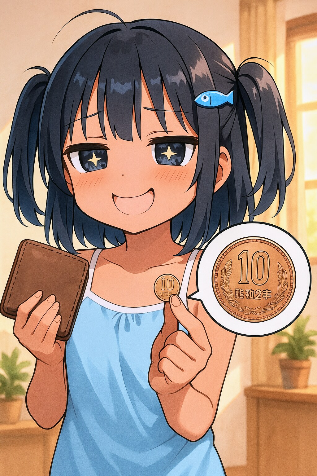 ギザ十を見つけて喜ぶこなつちゃん