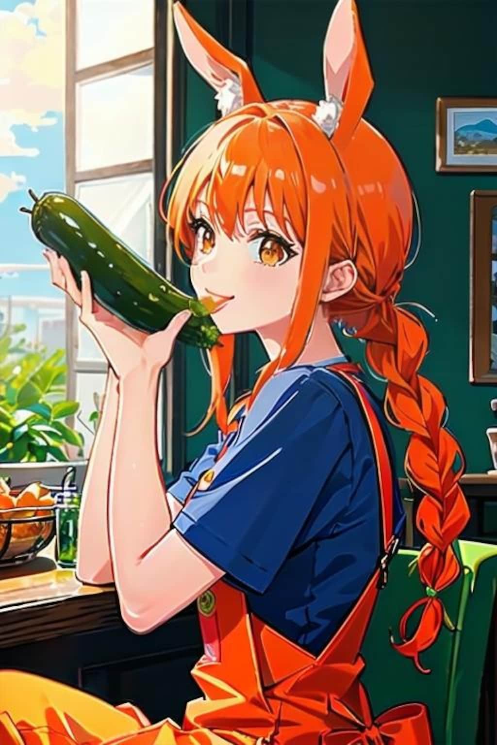 キュウリ食する