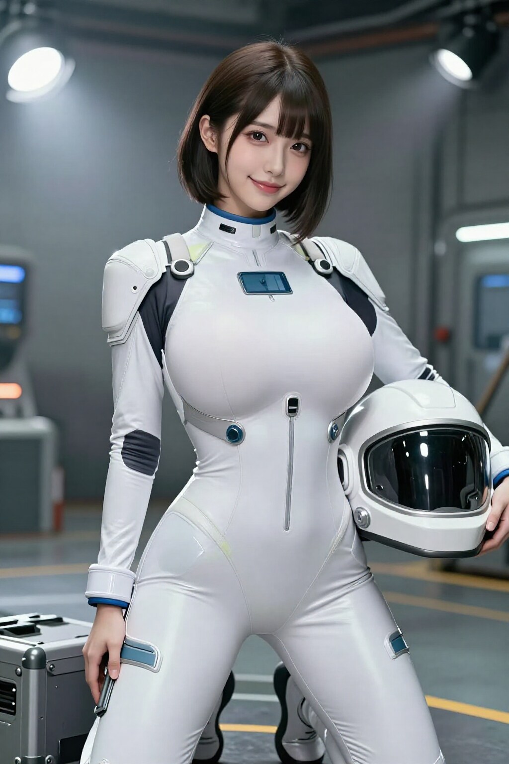 白いスーツの宇宙整備室