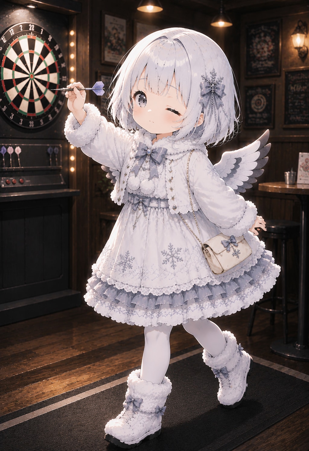 ダーツをするシマちゃん