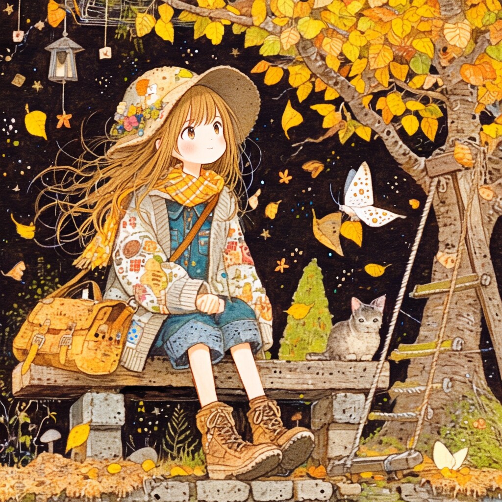 秋夜と落ち葉と白い蛾