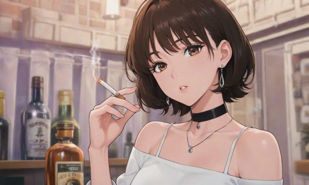 パブでタバコを吸う姉さん