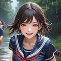 雨の中を走る少女 4枚目