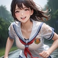 雨の中を走る少女 2枚目