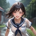 雨の中を走る少女 8枚目