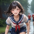 雨の中を走る少女 5枚目