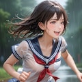 雨の中を走る少女 12枚目