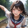 雨の中を走る少女 9枚目