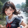 雨の中を走る少女 7枚目