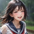 雨の中を走る少女 3枚目