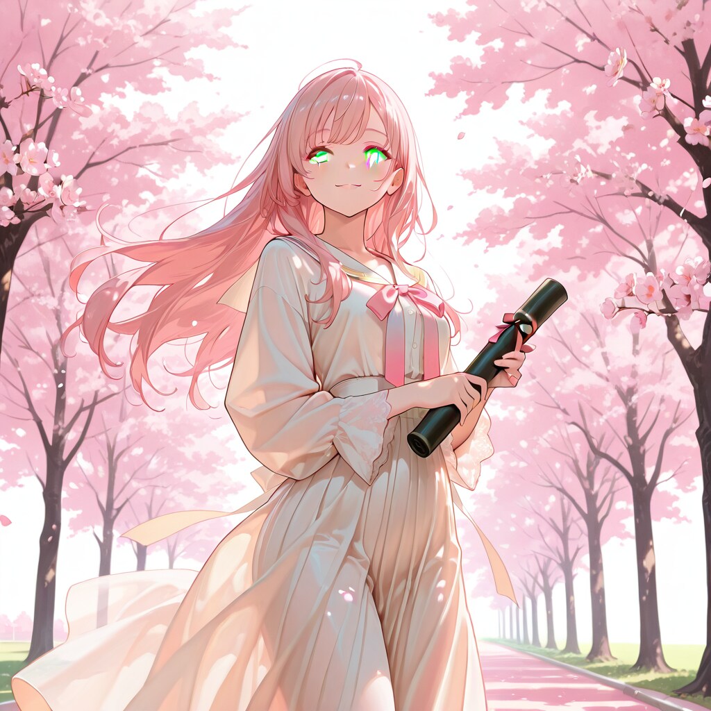 桜舞うキャンパスの卒業生