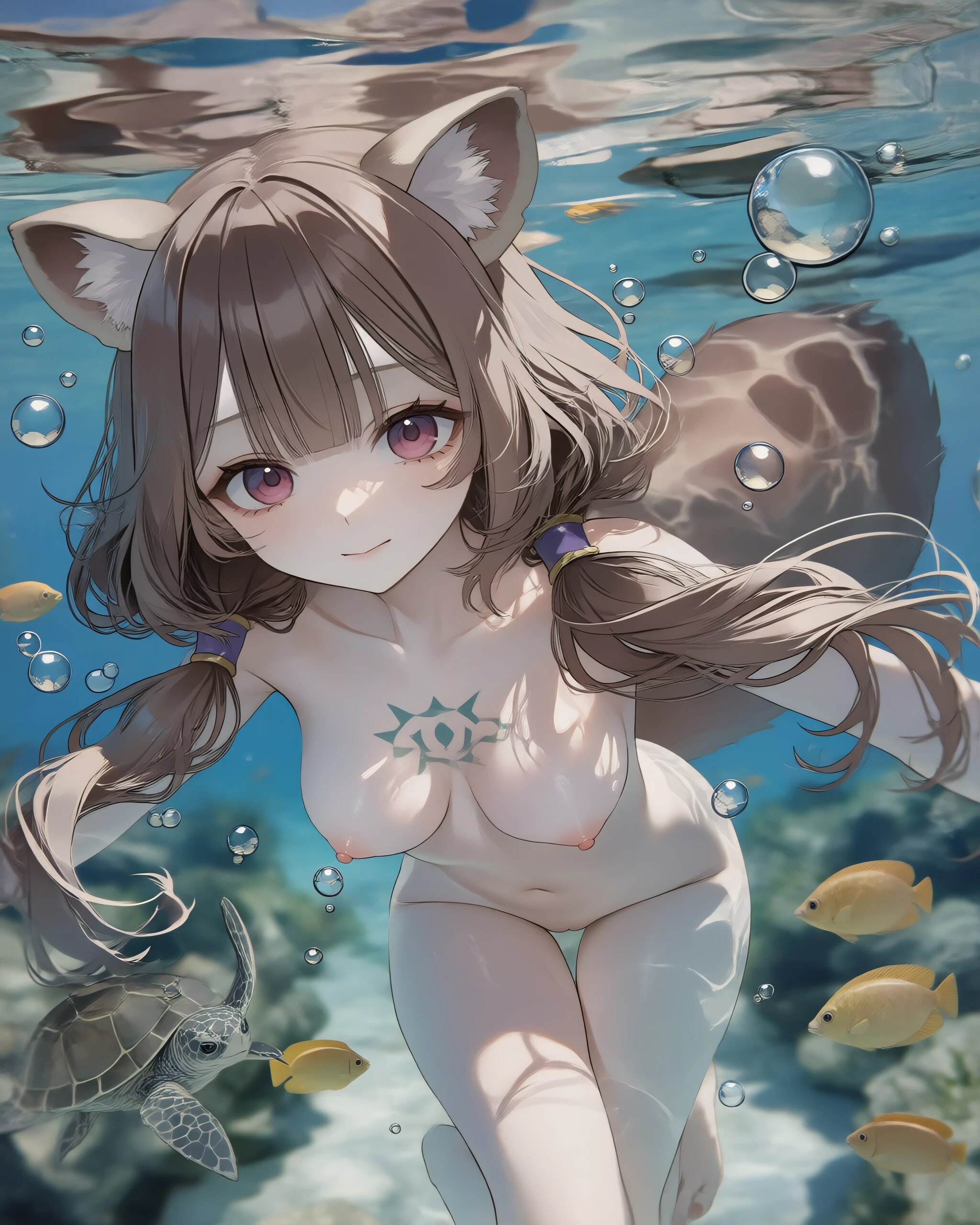 水中に微笑む猫耳の少女